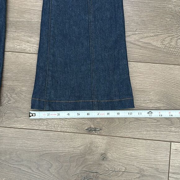 Express 28” High Rise Belted Stretch Flare Jeans Blue Size 4 Short - Picture 11 of 14